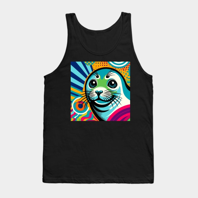 Arctic Aura Weddell Seal Pop Art - Polar Elegance Tank Top by PawPopArt